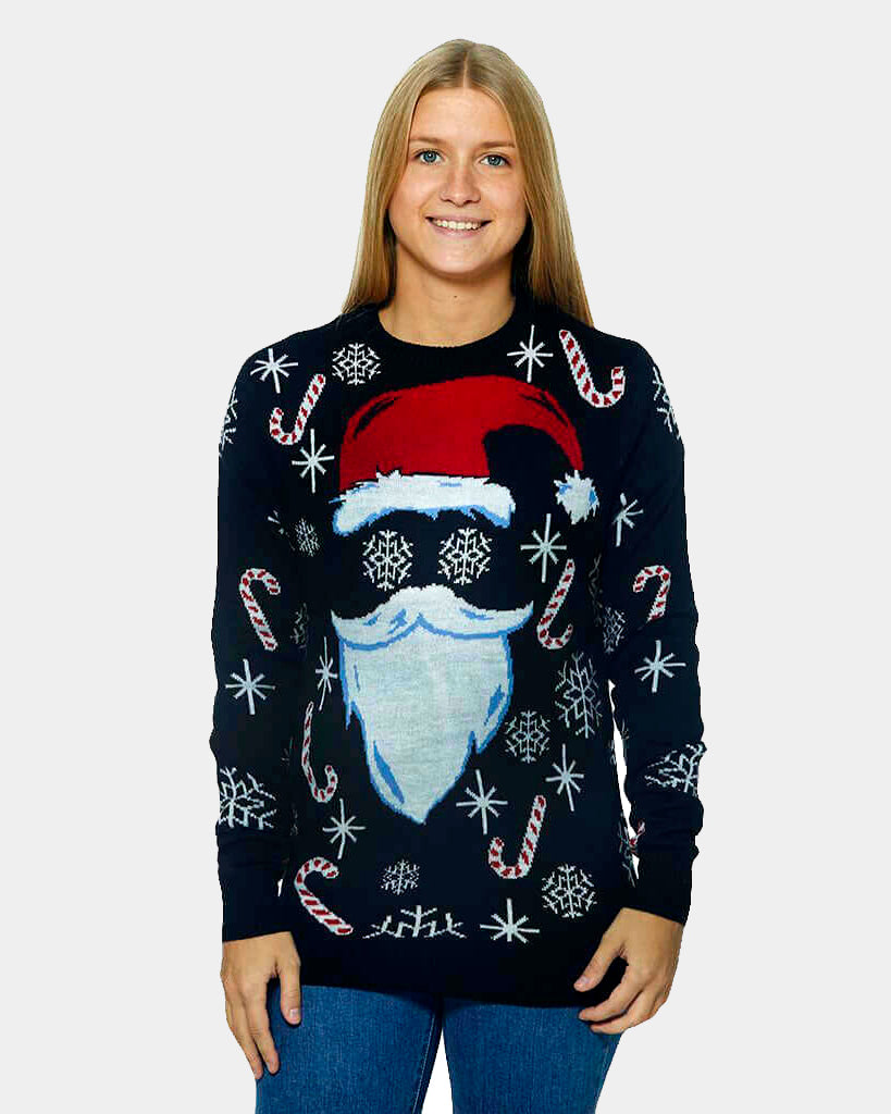 Womens Black Santa Family Christmas Jumper