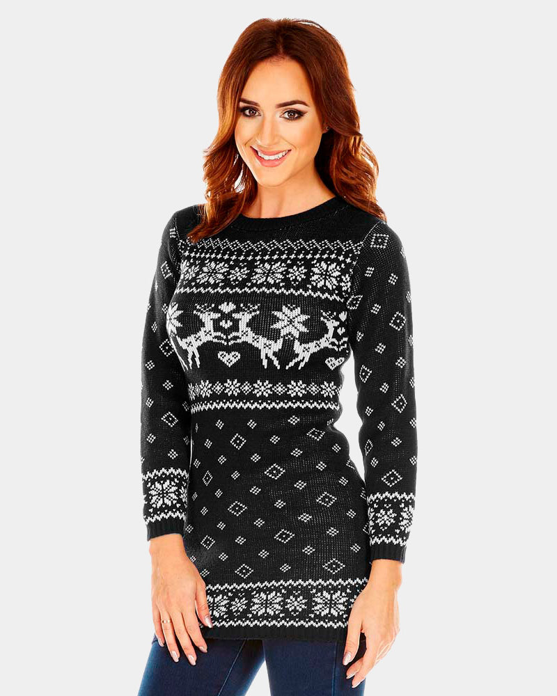 Black Womens Christmas Dress with Reindeers