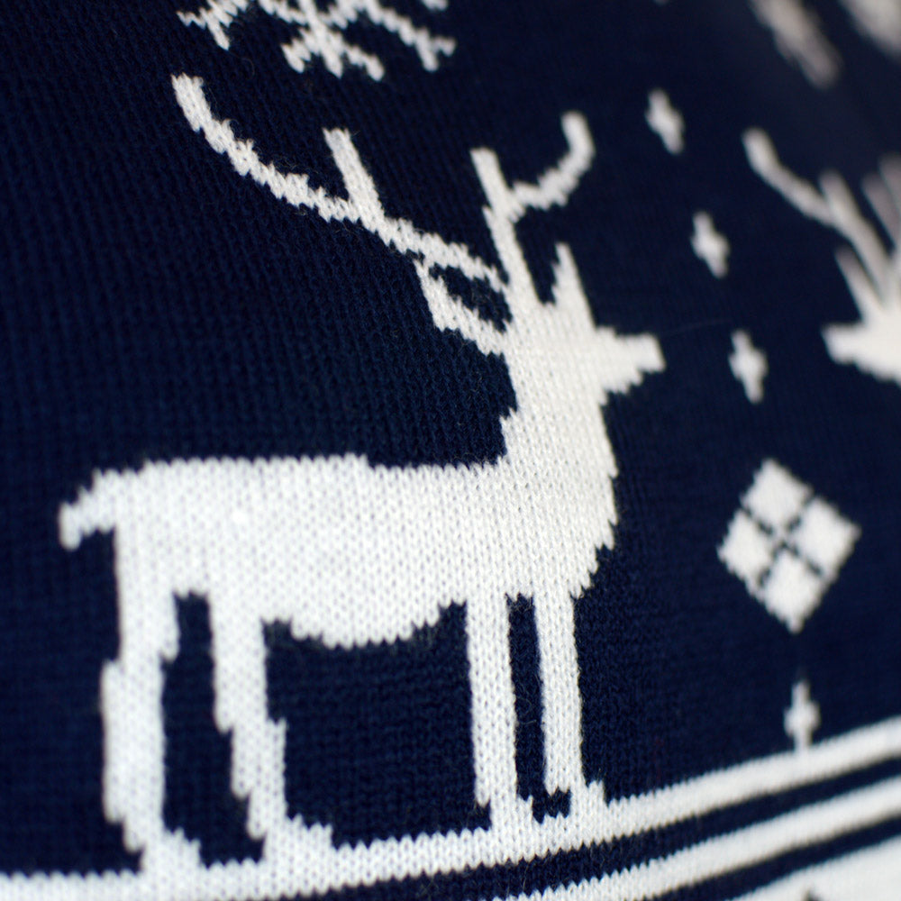 Blue Boys and Girls Christmas Jumper with Reindeers and Nordic Stars Detail