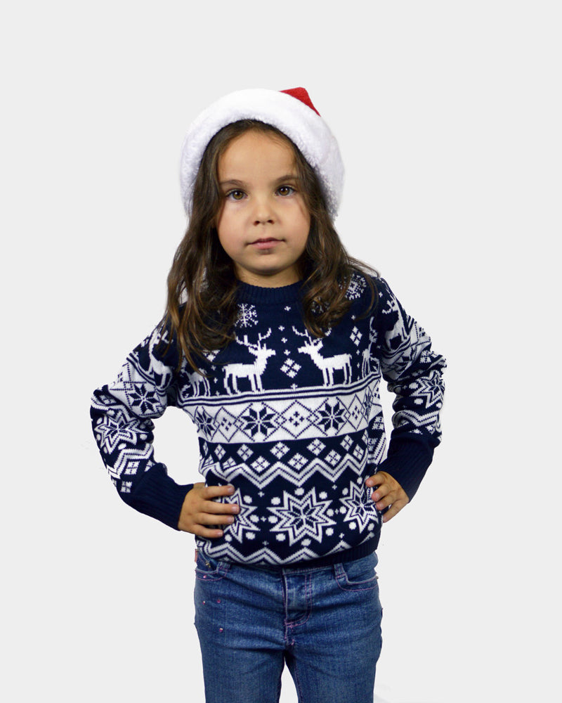 Blue Boys and Girls Christmas Jumper with Reindeers and Nordic Stars Kids