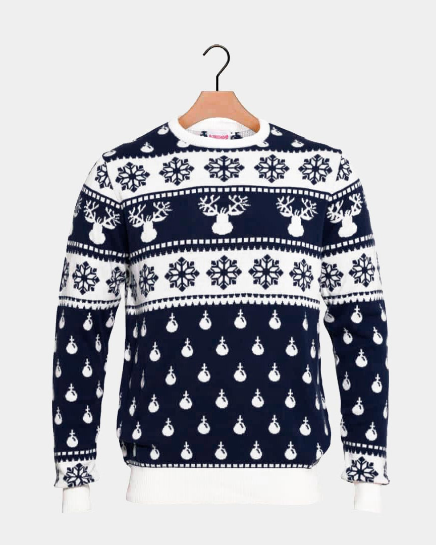 Blue Boys and Girls Christmas Jumper with Reindeers and Snow