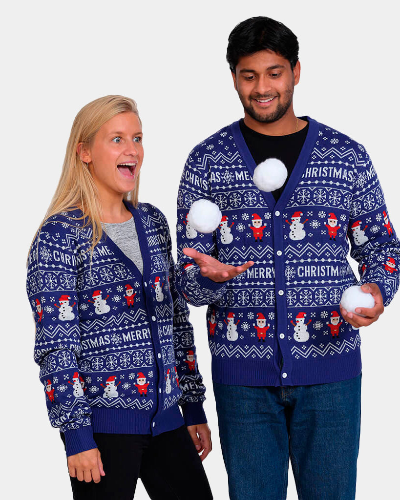 Blue Cardigan Merry Christmas Jumper Couple