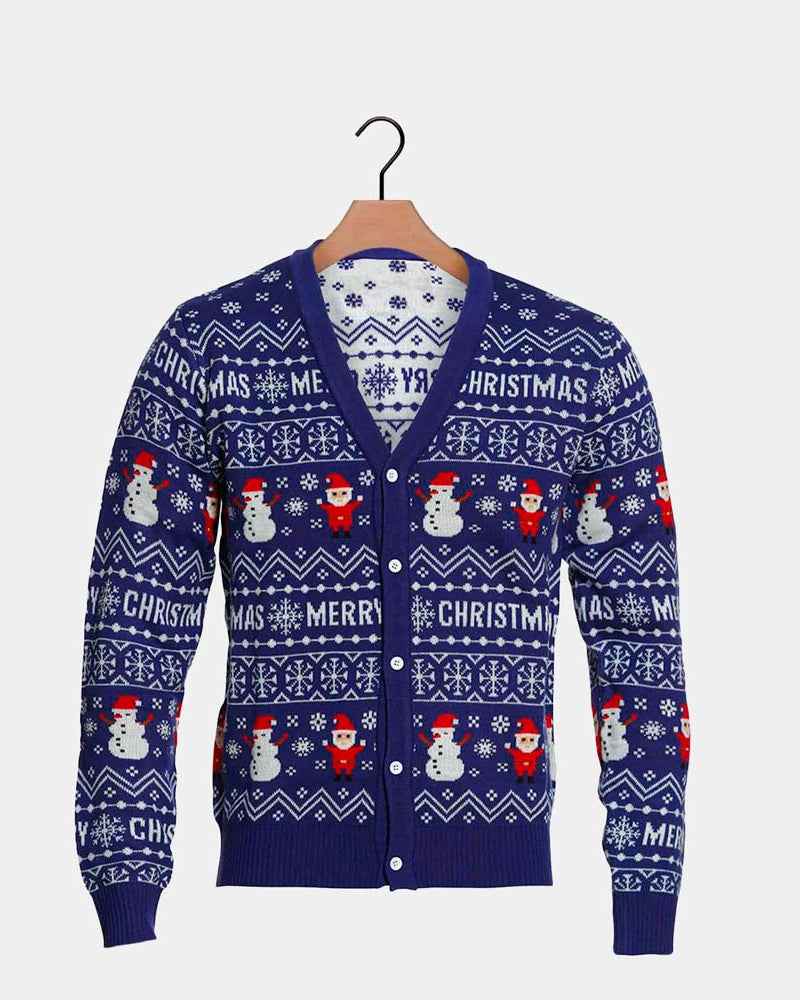 Blue Cardigan Merry Christmas Jumper