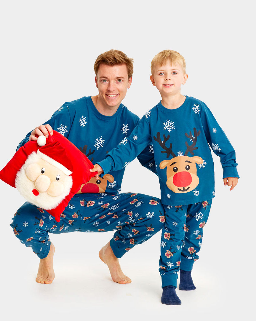 Blue Christmas Pyjama for Family with Rudolph the Reindeer