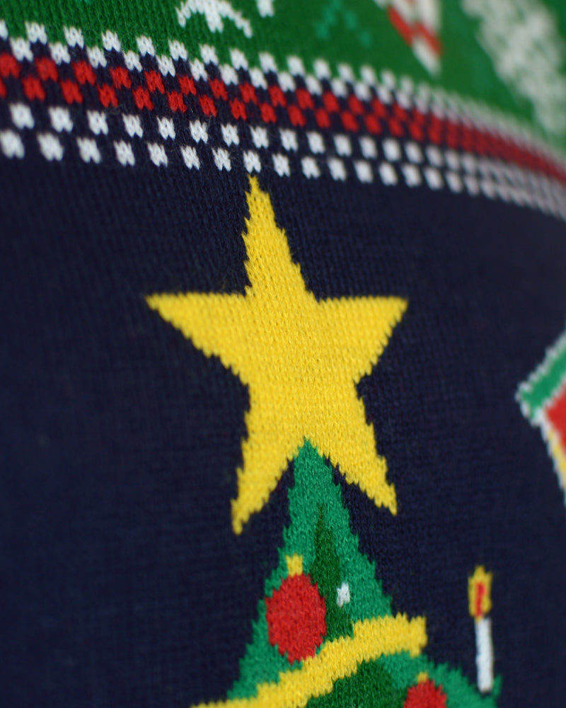 Blue LED light-up Boys and Girls Christmas with Christmas Tree Detail Snow