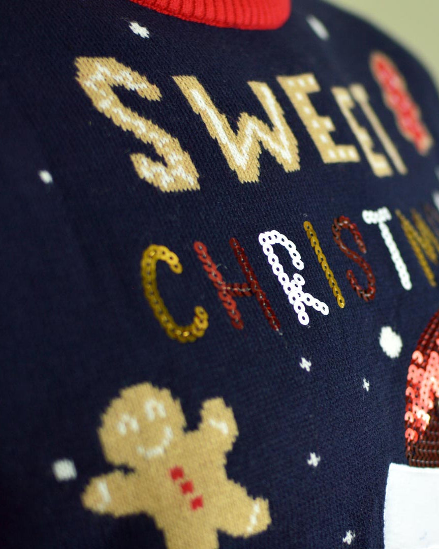 Blue LED light-up Boys and Girls Christmas Ginger Cookie Detail Snow