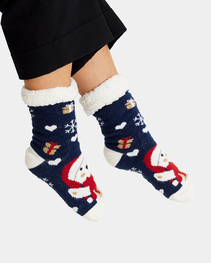Blue Fluffy Christmas Sock with Polar Bear Womens and Mens