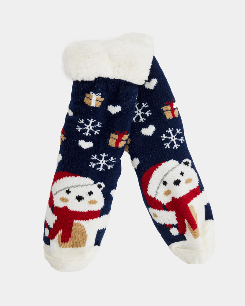 Blue Fluffy Christmas Sock with Polar Bear