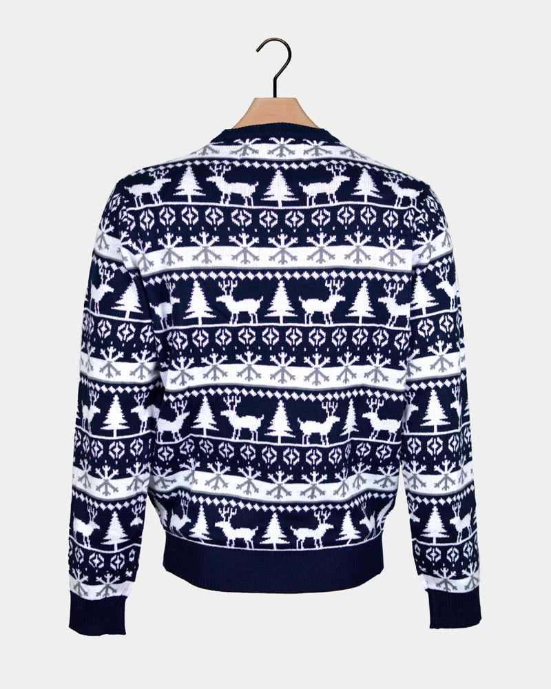 Boys and Girls Christmas Jumper with Reindeers and Trees Strips Back