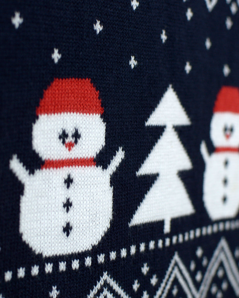 Organic Cotton Boys and Girls Christmas Jumper with Trees, Snowmens and Santa Detail Snow