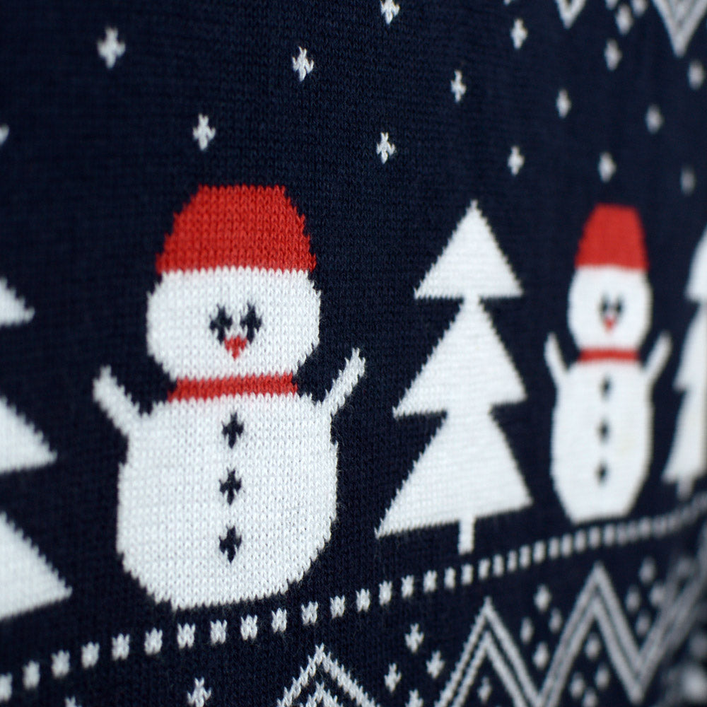 Organic Cotton Boys and Girls Christmas Jumper with Trees, Snowmens and Santa Detail Snow