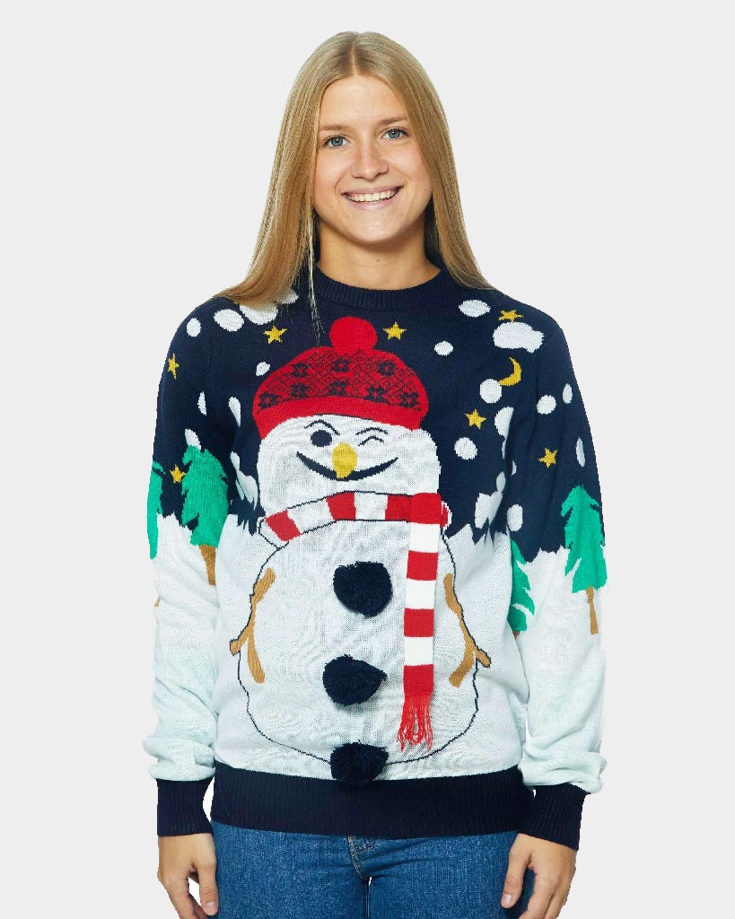 Christmas Jumper with 3D Snowman Womens