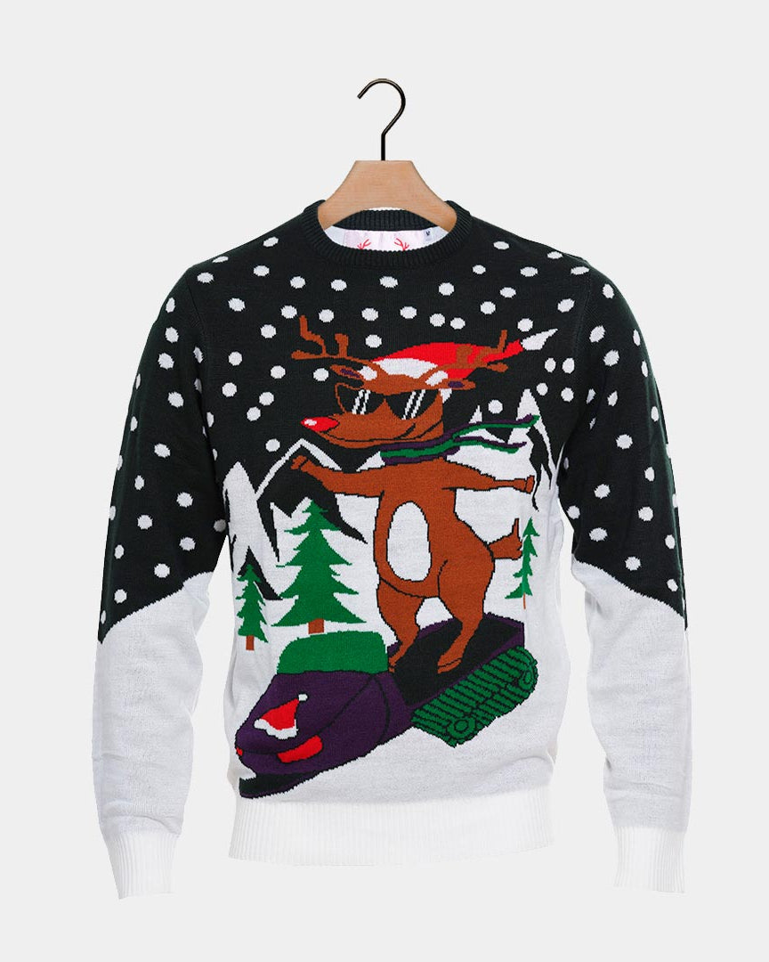 Christmas Jumper with Reindeer on Snowmobile