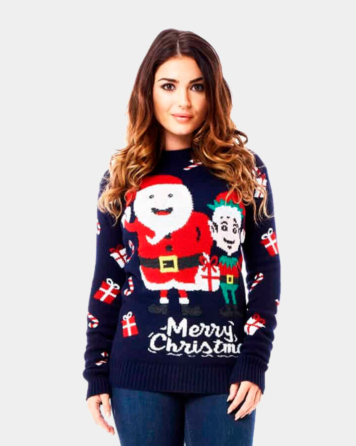 Christmas Jumper with Santa and Elf Womens
