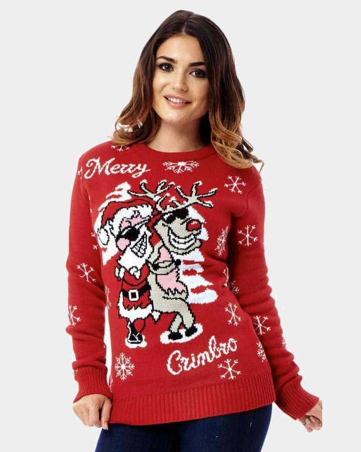Christmas Jumper Santa and Reindeer with Sunglasses Womens