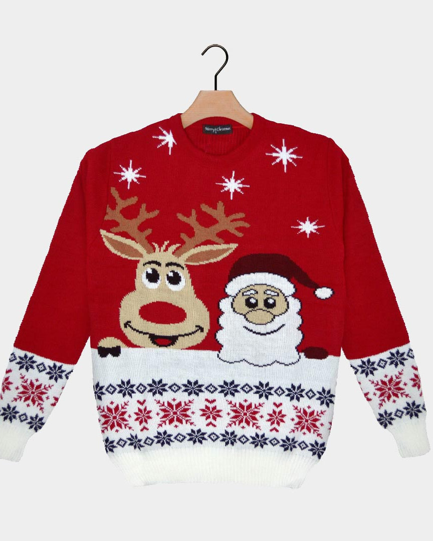 Christmas Jumper with Santa and Rudolph Smiling 2021
