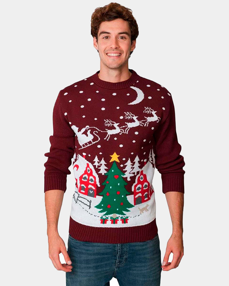 Christmas Jumper Santa on Sleigh and Christmas Tree Mens