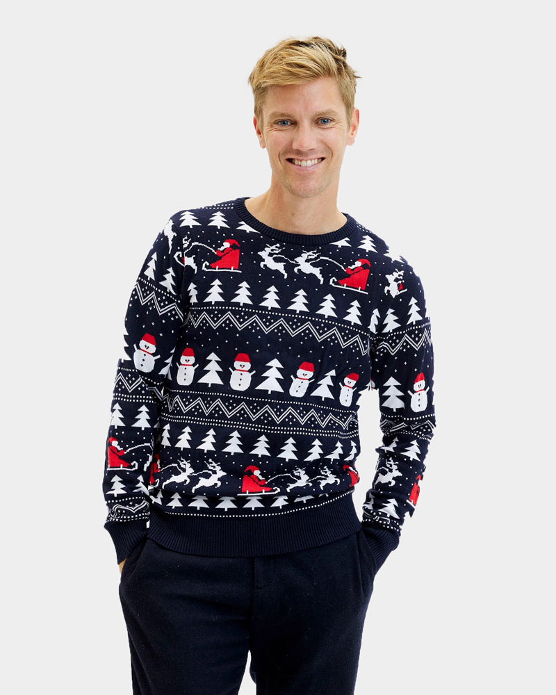Christmas Jumper with Trees, Snowmens and Santa Mens