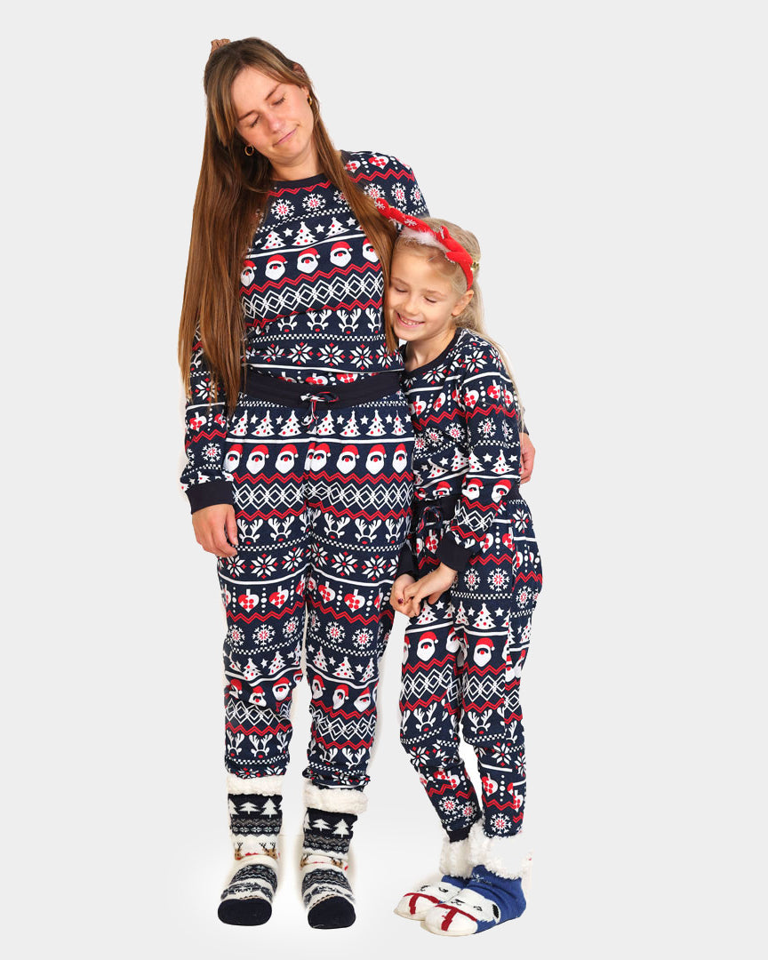 Christmas Pyjama for Family with Santa, Reindeers and Hearts