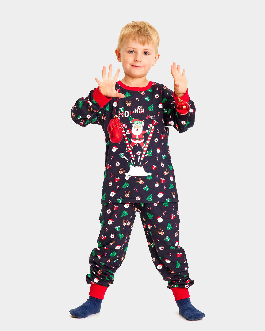 Christmas Pyjama for Family with Skiing Santa Kids