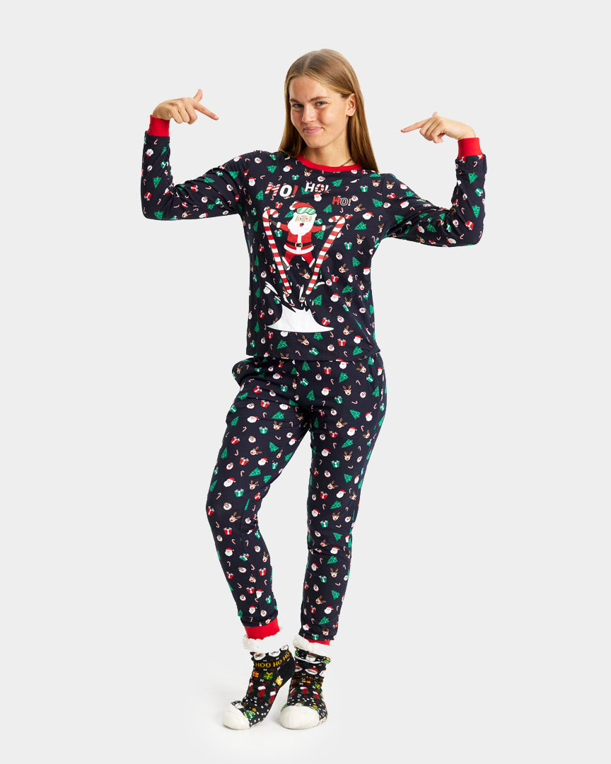 Christmas Pyjama for Family with Skiing Santa Womens