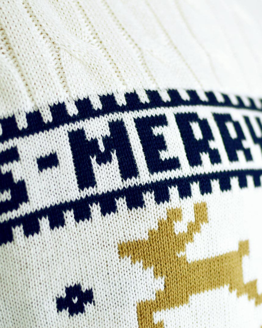 White Classy Christmas Jumper with Reindeers Detail