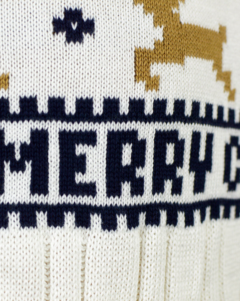 Elegant White Organic Cotton Christmas Jumper with Reindeers Detail