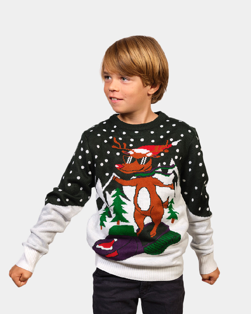 Boys Family Christmas Jumper with Reindeer on Snowmobile