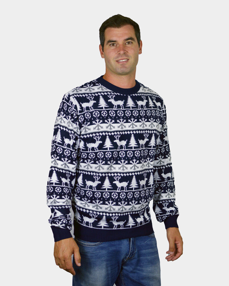Family Christmas Jumper with Reindeers and Trees Strips Mens