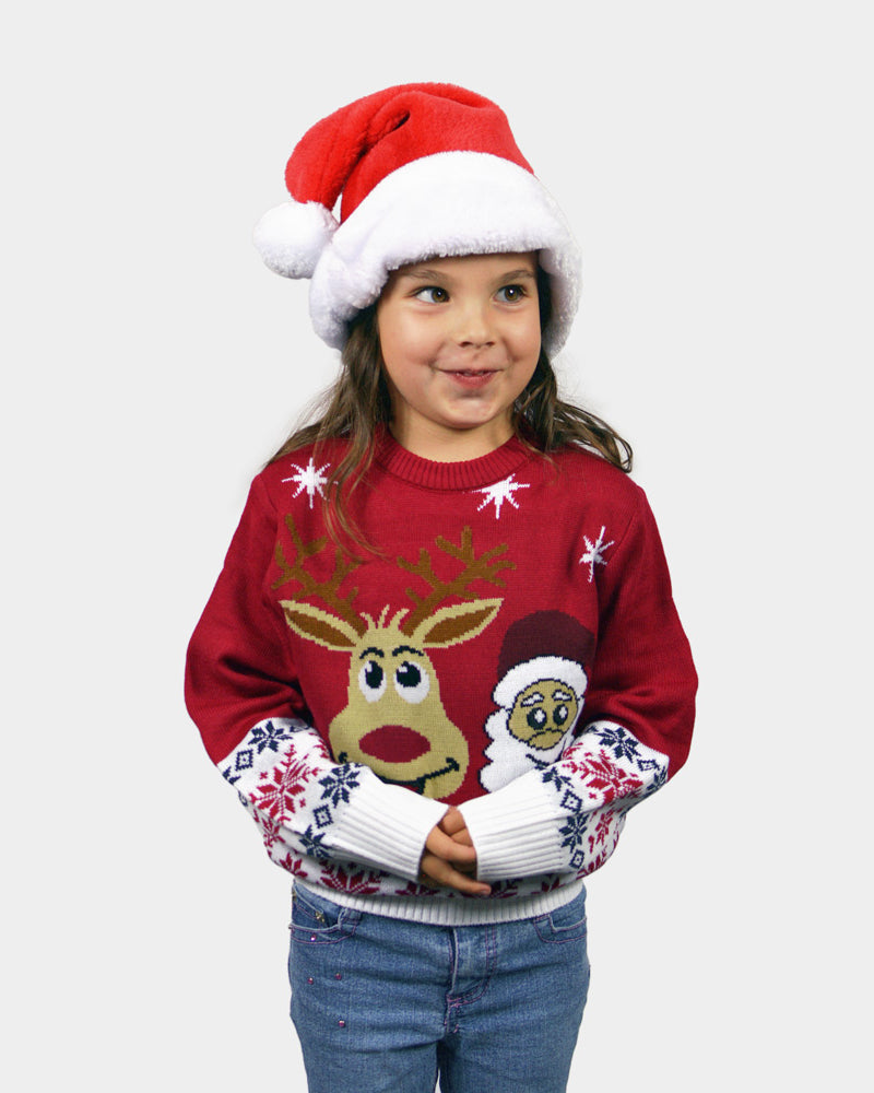 Family Christmas Jumper with Santa and Rudolph Smiling Kids