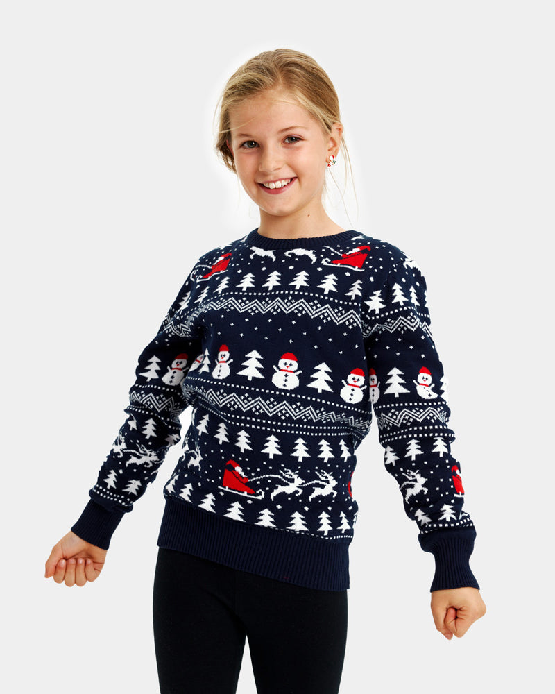 Family Christmas Jumper with Trees, Snowmens and Santa Kids