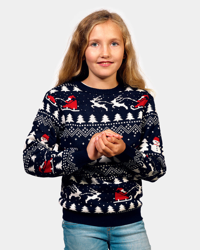 Organic Cotton Family Christmas Jumper with Trees, Snowmens and Santa Girls
