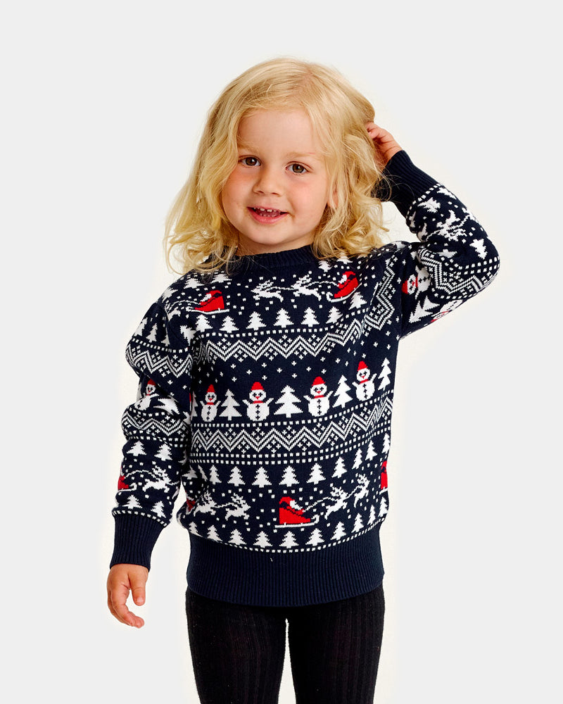 Organic Cotton Boys and Girls Christmas Jumper with Trees, Snowmens and Santa Kids