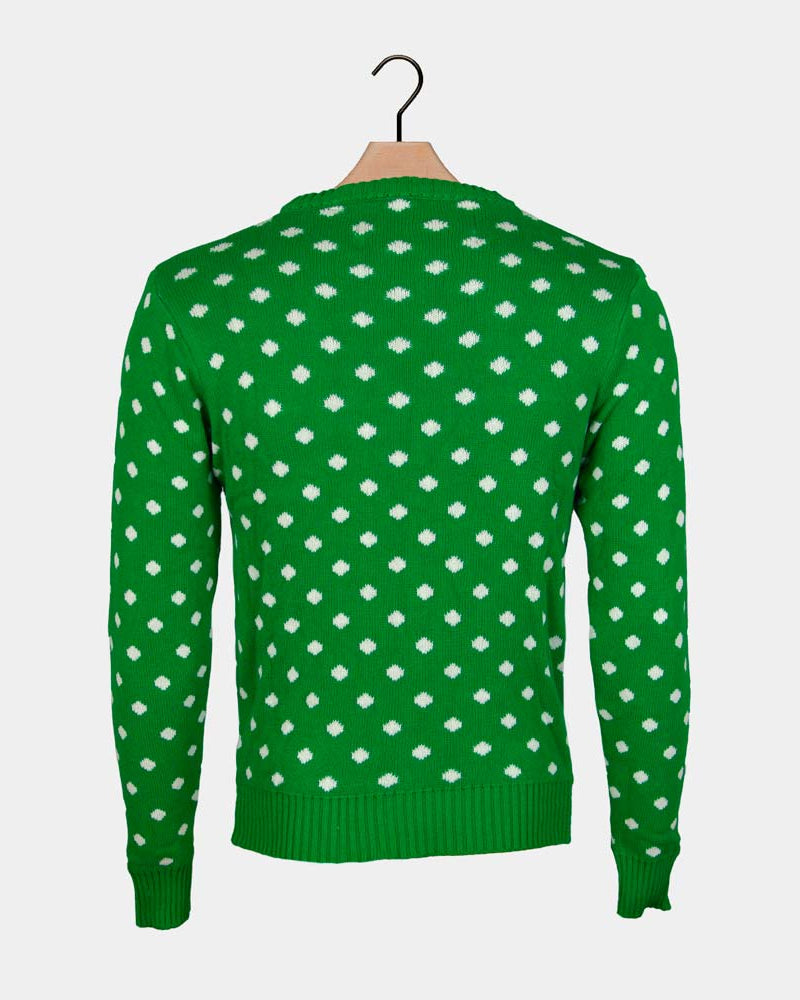 Green 3D Boys and Girls Christmas Jumper Reindeer with Santa's hat Back