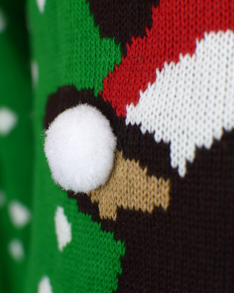 Green 3D Boys and Girls Christmas Jumper Reindeer with Santa's hat Detail