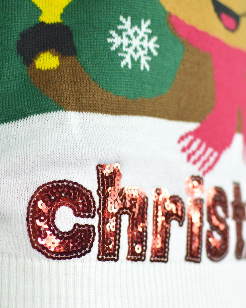 Green Boys and Girls Christmas Jumper Holly Jolly with Sequins Detail