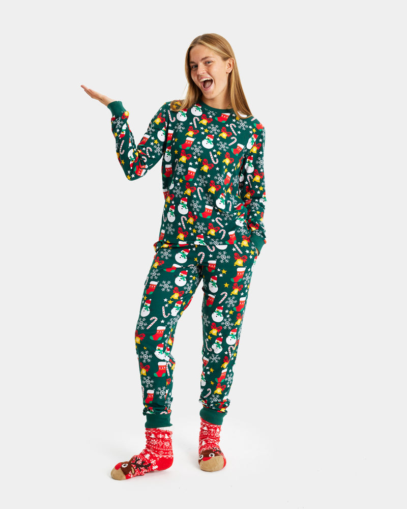 Green Christmas Pyjama for Family with Christmas motifs WOmens