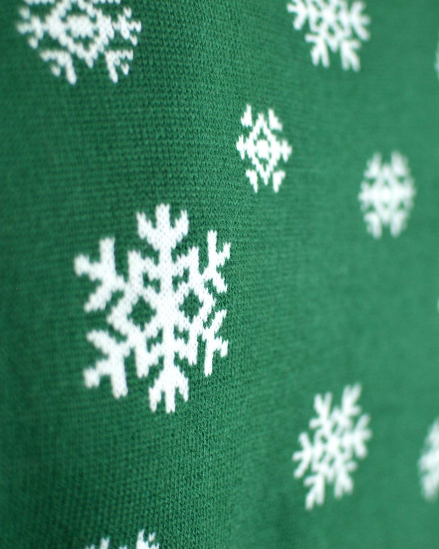 Green Family Christmas Jumper Holly Jolly with Sequins Detail snow