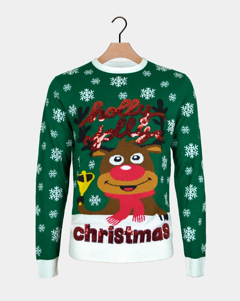 Green Family Christmas Jumper Holly Jolly with Sequins