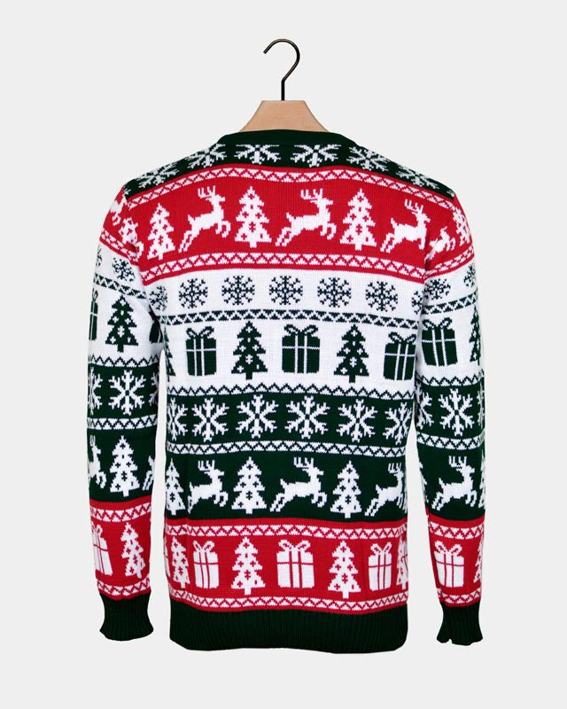 Green, Red and White Strips Christmas Jumper Back