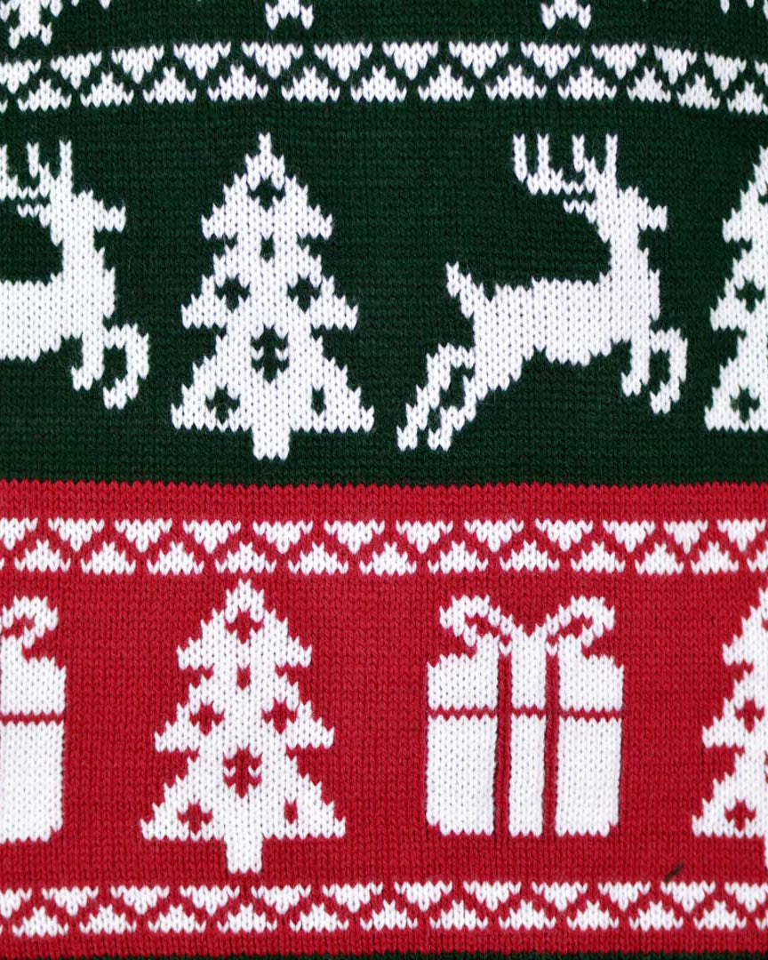 Green, Red and White Strips Christmas Jumper Detail