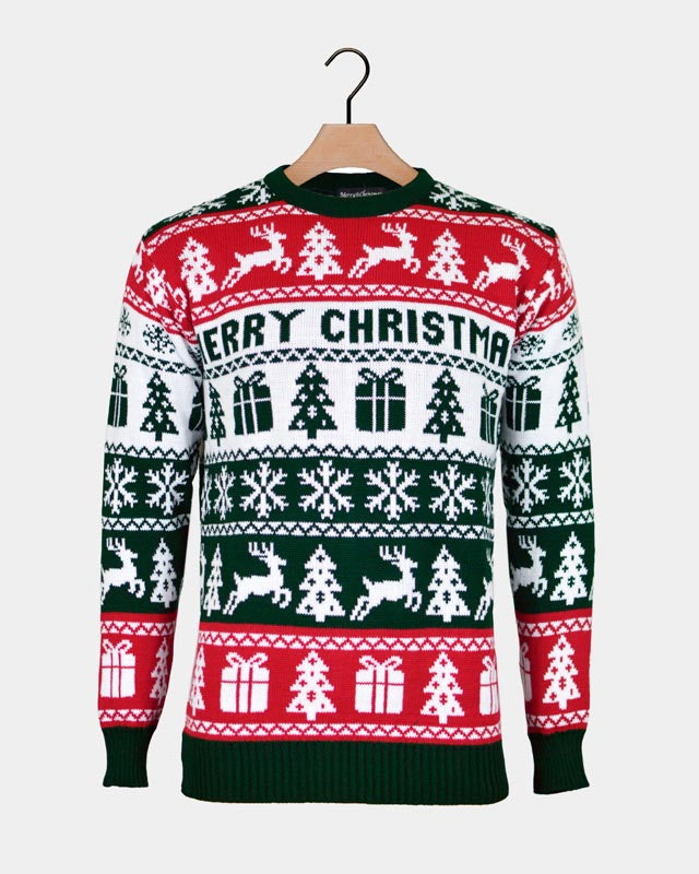 Green, Red and White Strips Christmas Jumper