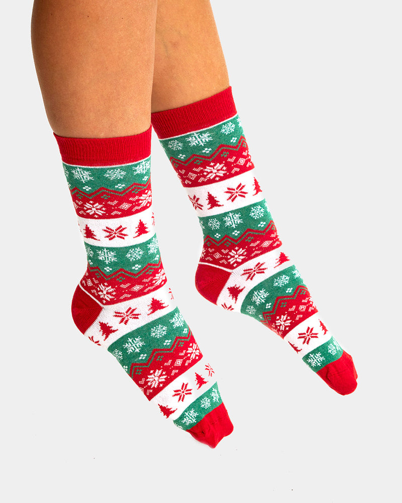 Green, Red and White Unisex Christmas Socks Womens and Mens