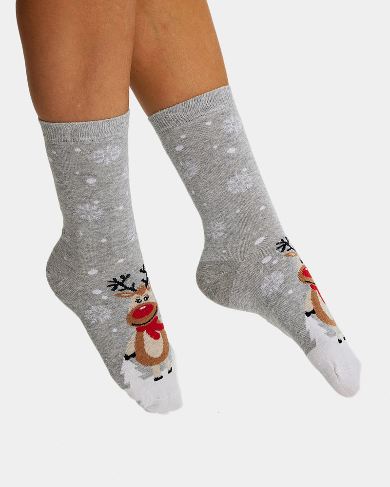 Grey Christmas Socks Unisex Cute Reindeers Womens and Mens