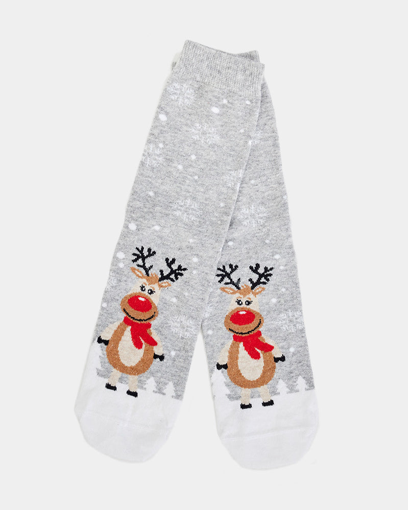 Grey Christmas Socks Unisex Cute Reindeers