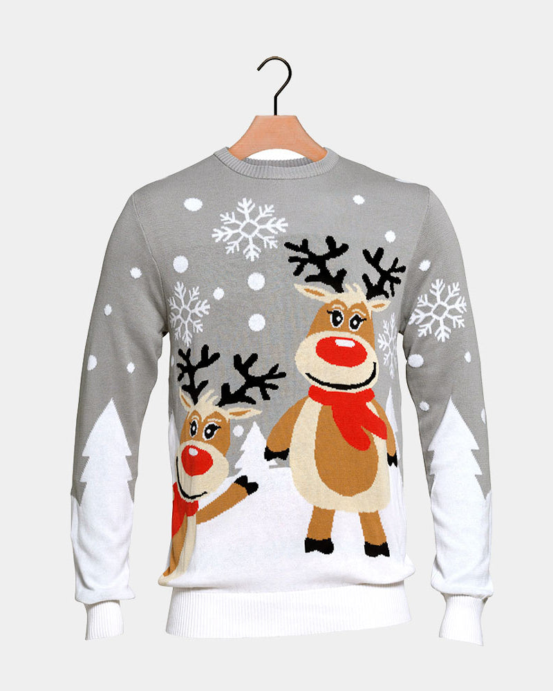 Grey Organic Cotton Boys and Girls Christmas Jumper with Cute Reindeers