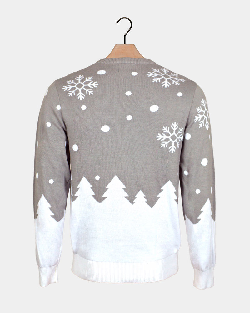 Grey Organic Cotton Cute Reindeers Christmas Jumper Back