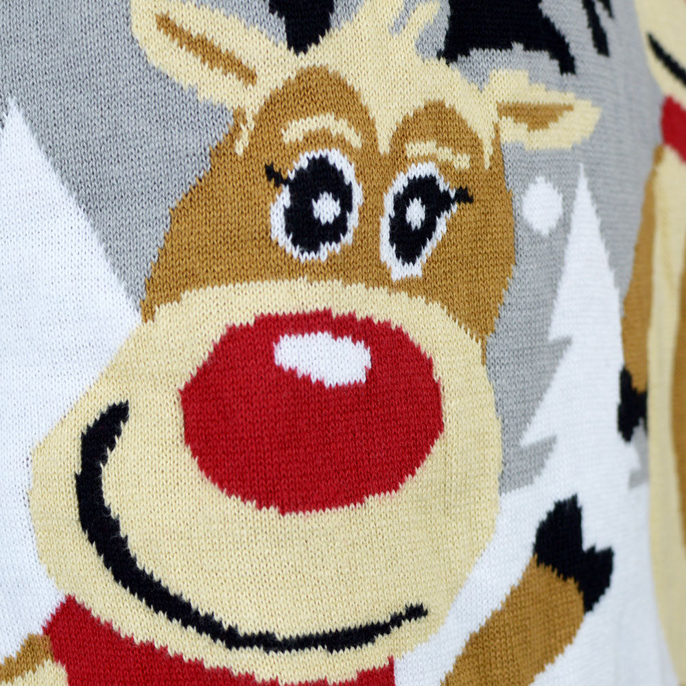 Grey Organic Cotton Cute Reindeers Christmas Jumper Detail