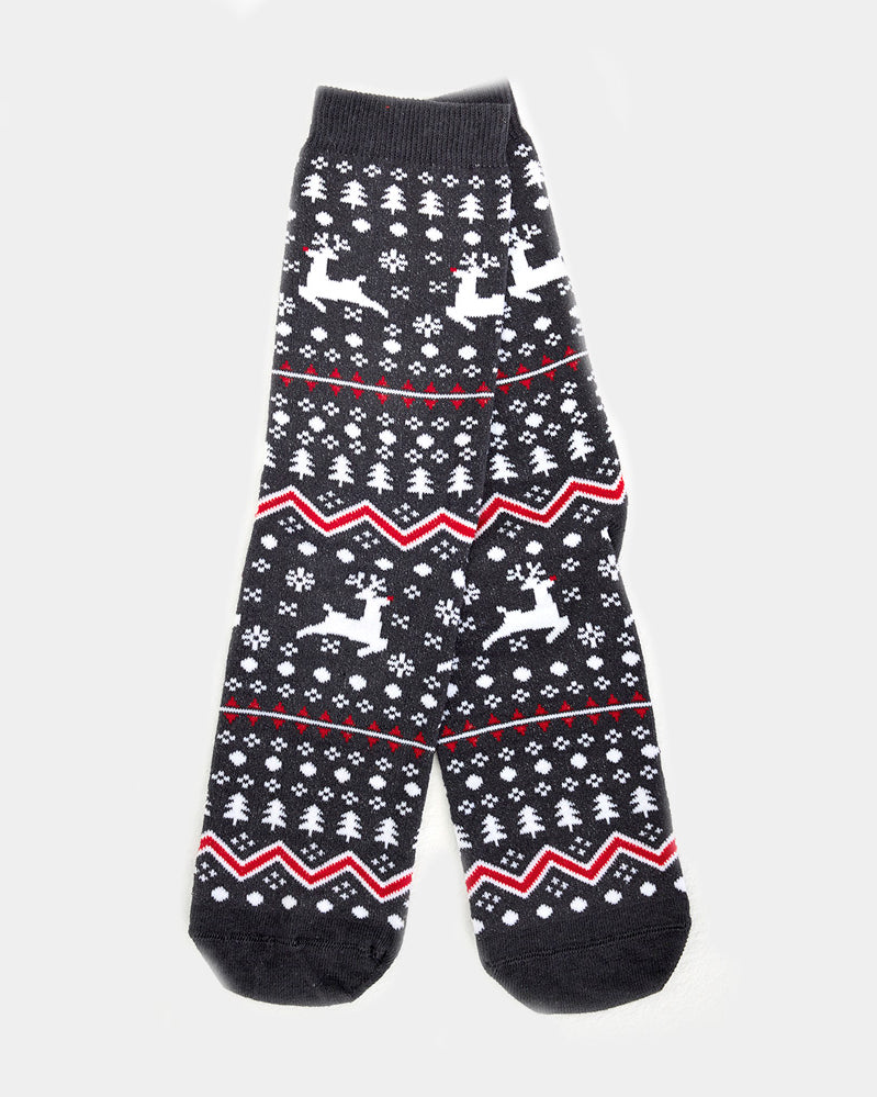 Grey Unisex Christmas Socks with Reindeers and Trees