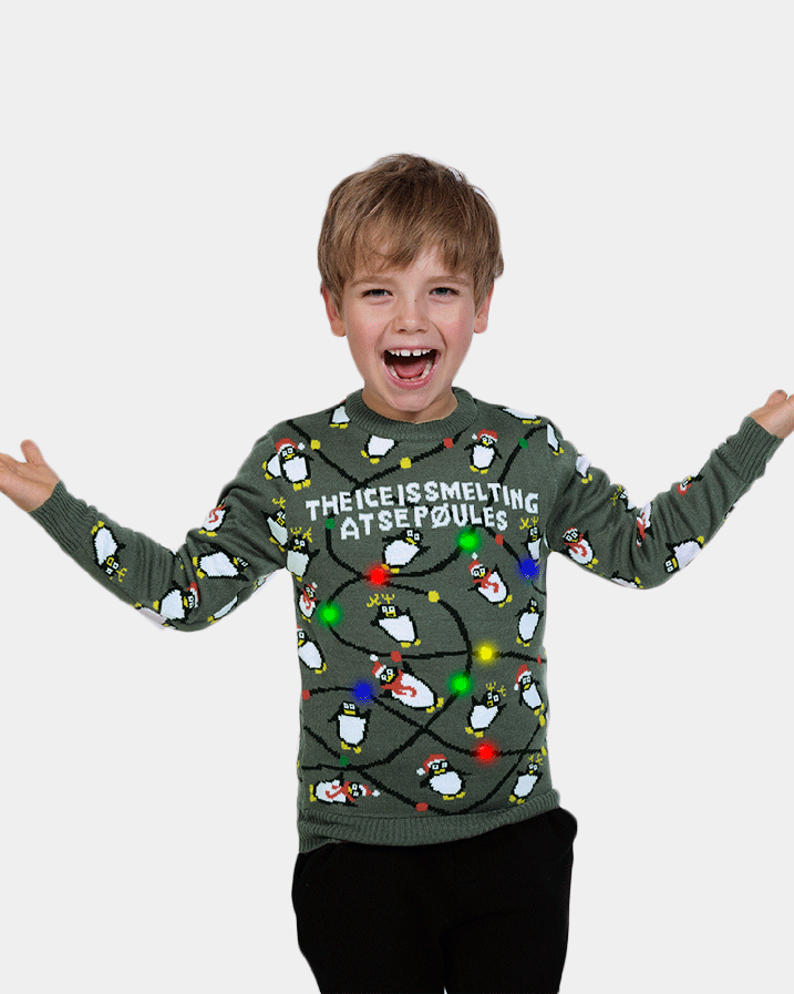LED light-up Boys Christmas Jumper with Penguins
